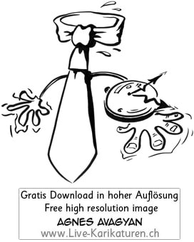 Manager Krawatte Office Business Buero CEO Zeitdruck Uhr Stress pressure Uhrzeiger Haende zittern Schweiss Druck schwarzweiss black and white Cartoon Comic Karikatur Clipart Zeichnung Bild Illustration image painting kostenlos Gratisbild free image, Thumbnail