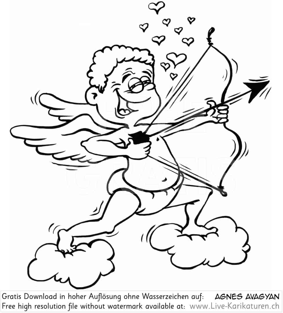 Amor Engel Pfeil Bogen Herzen Wolke Engelchen Liebe Wolken Fluegel verliebt Herzchen Valentinstag romantisch Romantik Agnes Karikaturen gratis free Clipart Comic Cartoon Zeichnung bw, Watermark UHD UltraHD