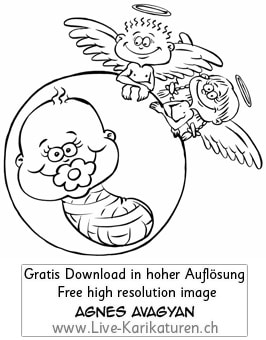 Baby Engelchen Schnuller Nuggi Geburt Willkommen Saeugling Engel Heiligenschein Geburt vor der Geburt praenatal vorgeburtlich Vorfreude Gratulation Kleinkinde Schwangerschaft schwanger Agnes Karikaturen gratis free Clipart Comic Cartoon Zeichnung bw, Thumbnail