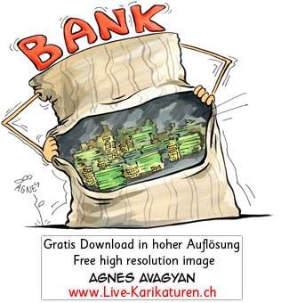 Bank, Geld, Kredit, Sparkasse, sparen, Finanzen, Finanzinstitut, Bankinstitut, Kreditanstalt, Kredithai, Agnes Live-Karikaturen, Download, kostenlos, Gratisbild, Free image, Clipart, Comic, Cartoon, Illustration, Thumbnail