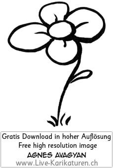 Blume flower Stengel Blaetter einzeln schwarzweiss black and white Cartoon Comic Karikatur Clipart Zeichnung Bild Illustration image painting kostenlos Gratisbild free image, Thumbnail