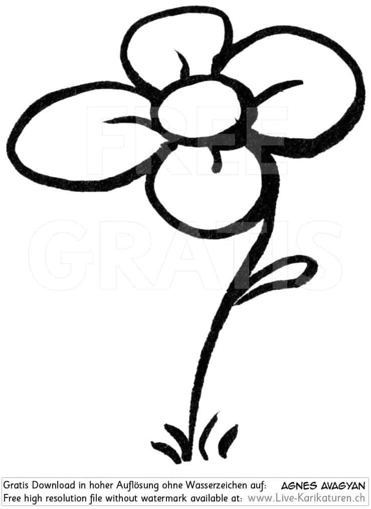 Blume flower Stengel Blaetter einzeln schwarzweiss black and white Cartoon Comic Karikatur Clipart Zeichnung Bild Illustration image painting kostenlos Gratisbild free image, Watermark Large limitiert