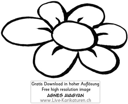 Blume Bluete ohne Stengel Flower simpel schwarzweiss black and white Cartoon Comic Karikatur Clipart Zeichnung Bild Illustration image painting kostenlos Gratisbild free image, Thumbnail