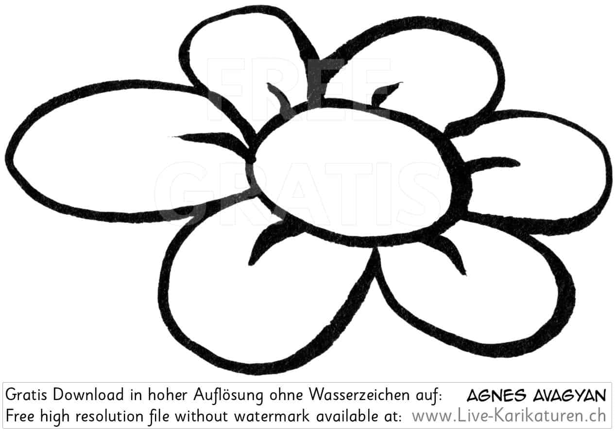 Blume Bluete ohne Stengel Flower simpel schwarzweiss black and white Cartoon Comic Karikatur Clipart Zeichnung Bild Illustration image painting kostenlos Gratisbild free image, Watermark