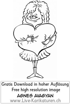 Girl Herz verliebt Liebe Maedchen Frau romantisch Valentinstag Romantik lange Haare Rock Love Agnes Karikaturen gratis free Clipart Comic Cartoon Zeichnung bw, Thumbnail