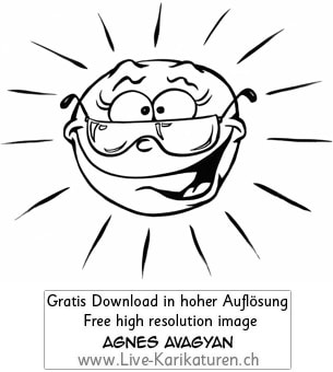 Sonne Sonnenbrille begeistert lustig Sonnenstrahlen Sonnenschein Augen sun Agnes Karikaturen gratis free Clipart Comic Cartoon Zeichnung bw, Thumbnail