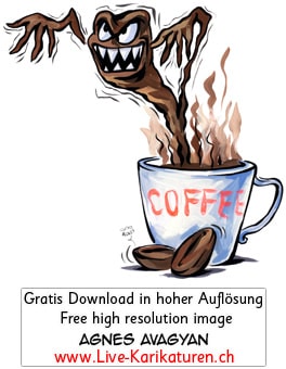 Kaffee Tasse Coffein Espresso Nespresso Monster Wachmacher Kick Energie Coffee Cartoon Comic Karikatur Clipart Zeichnung Illustration painting gratis kostenlos free, Thumbnail