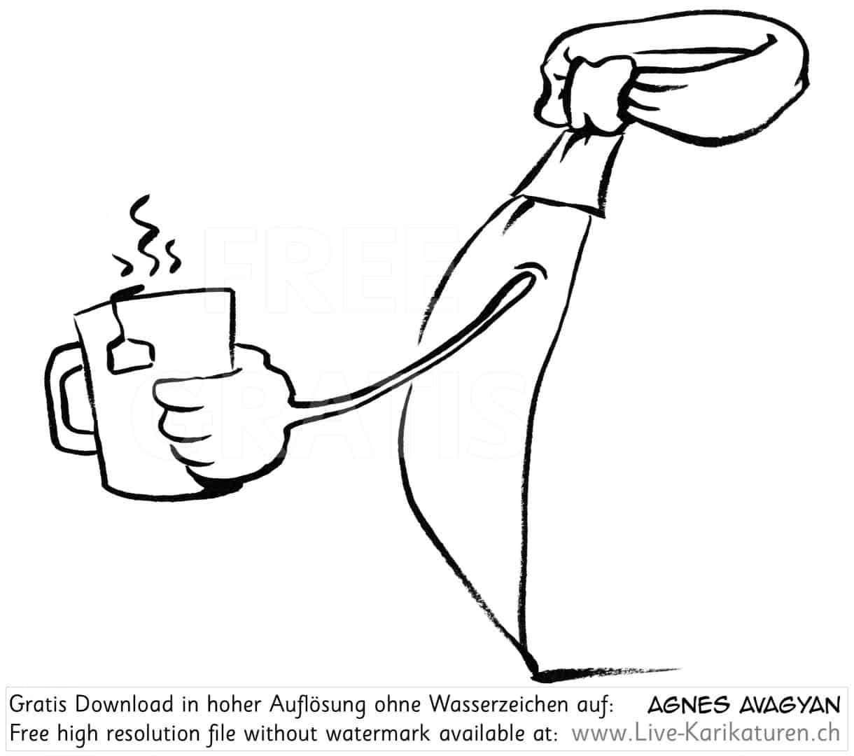 Krawatte Office Business Chef Vorgesetzter Boss Manager office worker business presentation Kaffee Pause Tee relax break easy, schwarzweiss black and white, Cartoon Comic Karikatur Clipart Zeichnung Bild Illustration image painting kostenlos Gratisbild free image, Large UHD UltraHD