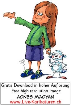 Maedchen Girl herzig Kind Stofftier Freunde Discman Kinderbuch lange Haare Kind Willkommen Welcome zeigen Agnes Karikaturen Cartoon Comic Karikatur Clipart Zeichnung Illustration painting gratis kostenlos free color, Thumbnail