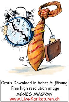 Manager Zeitdruck Stress CEO Chef Boss Krawatte Hektik Uhrzeit Leistung Dringlichkeit Alarm Agnes Karikaturen gratis free Clipart Comic Cartoo Zeichnung c, Thumbnail