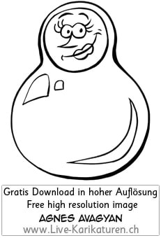 Matrjoschka Babuschka Puppen Kegel Matryoshka lustig Kugel Frau Agnes Karikaturen gratis free Clipart Comic Cartoon Zeichnung bw, Thumbnail