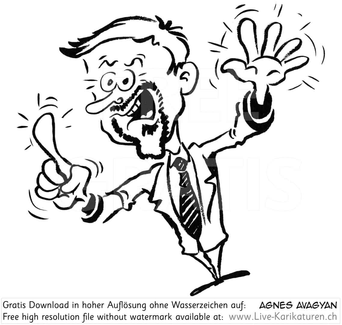 Krawatte Office Business Chef Vorgesetzter Boss Manager office worker business presentation wichtig Warnung Hinweis Achtung Stop Idee Vision color schwarzweiss black and white Cartoon Comic Karikatur Clipart Zeichnung Bild Illustration image painting kostenlos Gratisbild free image, Watermark