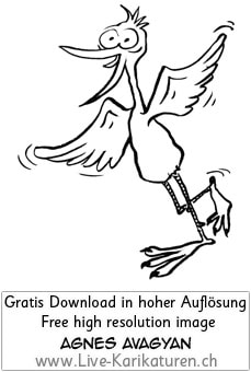 lustiger Vogel funny bird character schraeg witzig Fuesse Schnabel Fluegel schwarzweiss black and white Cartoon Comic Karikatur Clipart Zeichnung Bild Illustration image painting kostenlos Gratisbild free image, Thumbnail