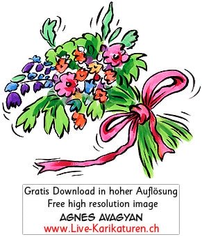 Blumen Blumenstrauss Bouquet Danke Dankeschoen Geschenk Merci farbig Bewegung Agnes Karikaturen gratis free Clipart Comic Cartoon Zeichnung c