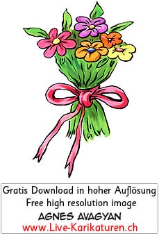 Blumen Blumenstrauss Bouquet Danke Dankeschoen Geschenk Merci farbig Agnes Karikaturen gratis free Clipart Comic Cartoon Zeichnung c