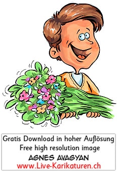 Junge Blumen Blumenstrauss schenken Muttertag Danke Kind Geschenk Agnes Karikaturen gratis free Clipart Comic Cartoon Zeichnung c
