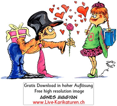 Liebe Valentinstag Junge Maedchen Boy Girl Rose Geschenk Herzen Herzchen Ueberraschung verliebt Romantik ausgefallen ausgeflippt Agnes Karikaturen gratis free Clipart Comic Cartoon Zeichnung c