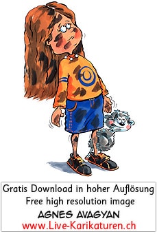 Maedchen schmutzig dreckig Stofftier Freunde spielen Schelte Pullover Kind lange Haare Rock Agnes Karikaturen gratis free Clipart Comic Cartoon Zeichnung c