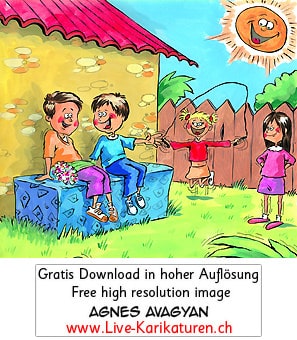 Kindergarten, Pausenplatz, Schulhof, Pause, spielen, Seilspringen, huepfen, Maedchen, Jungs, lachen, Sonne, Landhaus, Dorf, Sommer, Agnes Live-Karikaturen, Download, kostenlos, Gratisbild, Free image, Clipart, Comic, Cartoon, Illustration, Cartoon, Comic, Karikatur, Clipart, Zeichnung, Bild, Illustration, image, painting, kostenlos, Gratisbild, free image, Alleinunterhalter, Unterhaltung, Kunst, Kunsthandwerk, Firmenevent, Geschaeftsessen, Geburtstag, Hochzeit, Firmenevent, Geschenkidee, Hochzeit, Jubilaeum, Kuenstler, Live Karikaturist, Pensionierung, Messeanimation, Portraitbild zeichnen, Showkuenstler, Entertainer, Schnellzeichner, Comiczeichner, Armenian Artist from Yerevan