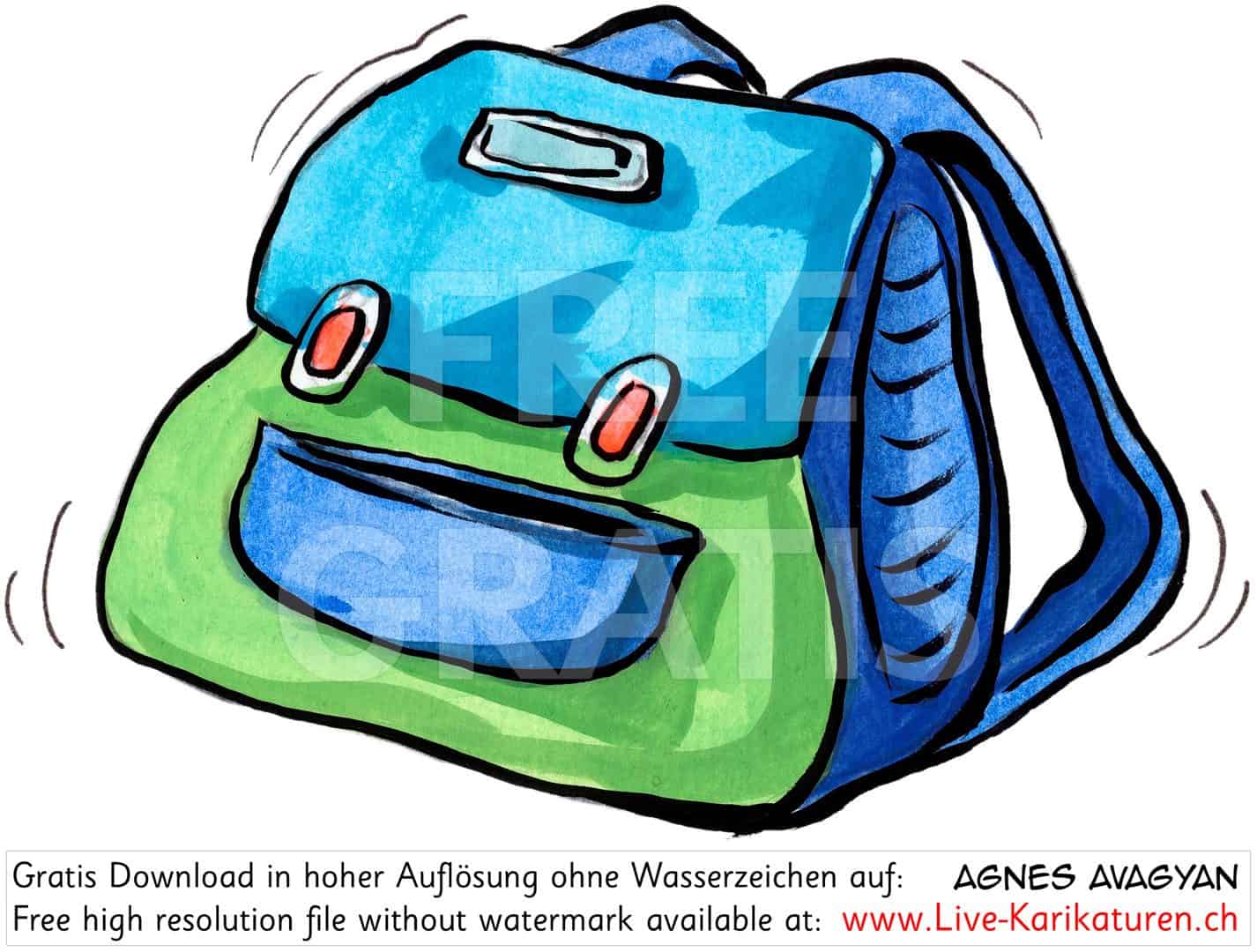 Rucksack Schulthek Schulranzen Schule Schulanfang Schulstart Agnes Karikaturen gratis free Clipart Comic Cartoon Zeichnung c