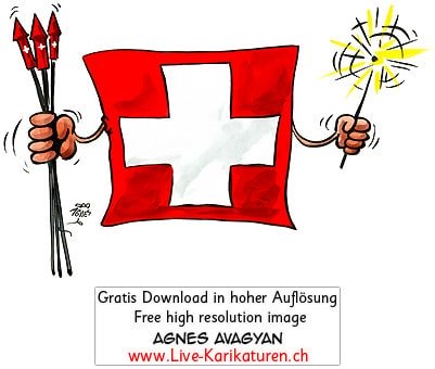 Flagge Schweizer Fahne Raketen 1. August Nationalfeiertag Schweiz volkstuemlich Brauchtum bengalische Fackel Bengalfackel Agnes Live-Karikaturen, Download, kostenlos, Gratisbild, Free image, Clipart, Comic, Cartoon, Illustration, Cartoon, Comic, Karikatur, Clipart, Zeichnung, Bild, Illustration, image, painting, kostenlos, Kunst, Kunsthandwerk, Geschenkidee, Kuenstler, Live Karikaturist, Comiczeichner, Armenian Artist from Yerevan