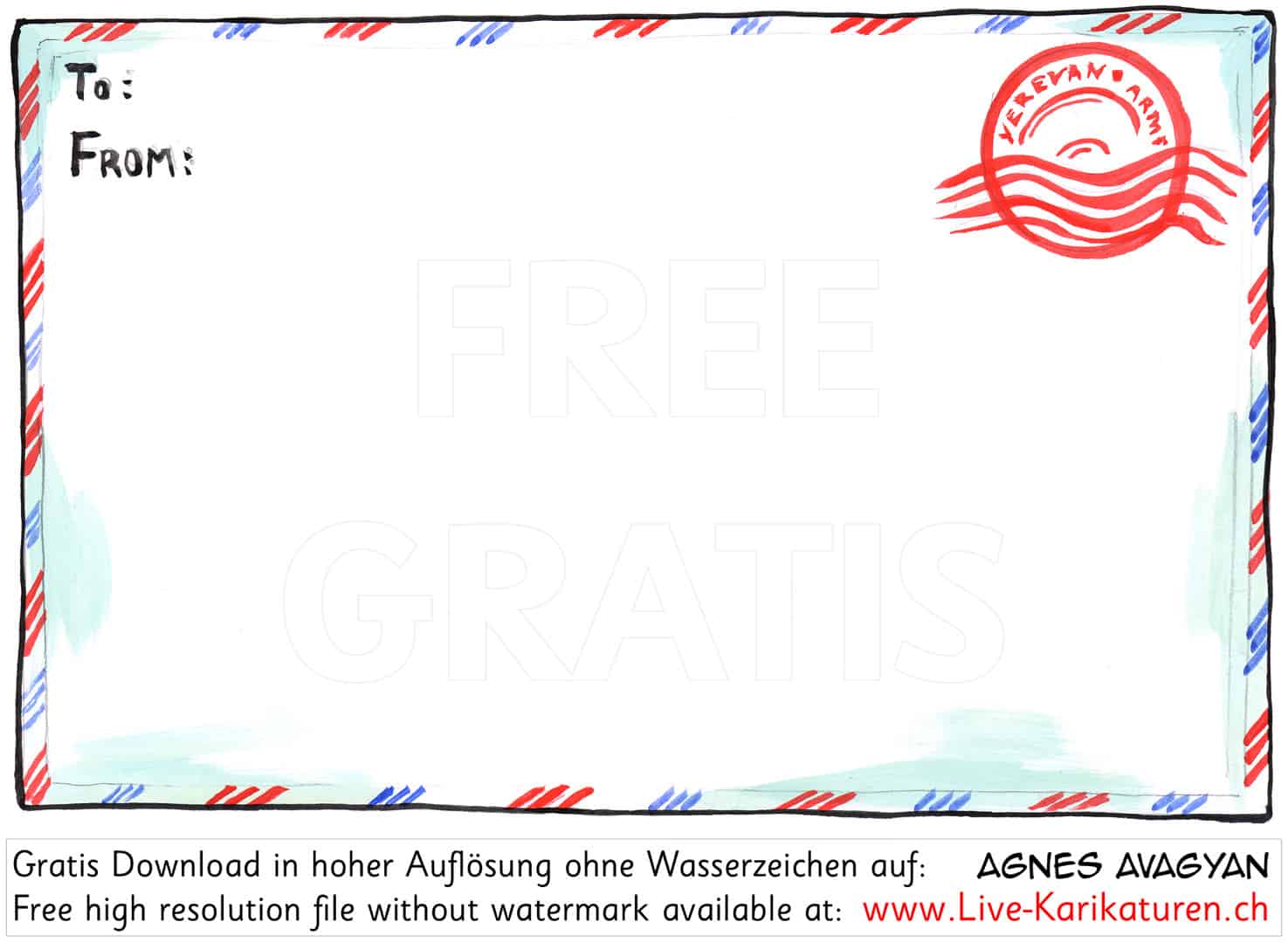 Umschlag Couvert Brief Luftpost Adresse Absender Empfaenger Agnes Live-Karikaturen, Download, kostenlos, Gratisbild, Free image, Clipart, Comic, Cartoon, Illustration, Cartoon, Comic, Karikatur, Clipart, Zeichnung, Bild, Illustration, image, painting, kostenlos, Kunst, Kunsthandwerk, Geschenkidee, Kuenstler, Live Karikaturist, Comiczeichner, Armenian Artist from Yerevan