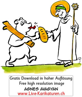 Kriens Gallus Baer Heiliger Brot Bischofsstab Heiligenschein Holz Stock, weiss, Agnes Live-Karikaturen, Download, kostenlos, Gratisbild, Free image, Clipart, Comic, Cartoon, Illustration, Cartoon, Comic, Karikatur, Clipart, Zeichnung, Bild, Illustration, image, painting, kostenlos, Kunst, Kunsthandwerk, Geschenkidee, Kuenstler, Live Karikaturist, Comiczeichner, Armenian Artist from Yerevan