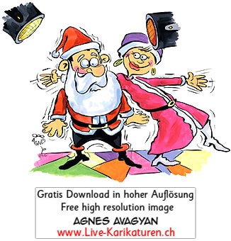 Weihnachtsmann tanzen lustig Frau Disco Scheinwerfer weisser Bart rote Muetze Angst Santa Claus Party Dancefloor weisse Stiefel Ohrringe Schneeelfe Agnes Live-Karikaturen, Download, kostenlos, Gratisbild, Free image, Clipart, Comic, Cartoon, Illustration, Cartoon, Comic, Karikatur, Clipart, Zeichnung, Bild, Illustration, image, painting, kostenlos, Kunst, Kunsthandwerk, Geschenkidee, Kuenstler, Live Karikaturist, Comiczeichner, Armenian Artist from Yerevan