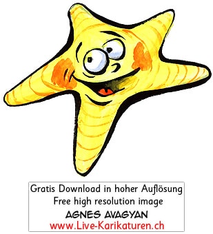 gelber Stern Weihnachtsstern Seestern lustig Augen lachen schaut nach links Mund offen Zunge froehlich Deko Layout Dekoration Agnes Live-Karikaturen, Download, kostenlos, Gratisbild, Free image, Clipart, Comic, Cartoon, Illustration, Cartoon, Comic, Karikatur, Clipart, Zeichnung, Bild, Illustration, image, painting, kostenlos, Kunst, Kunsthandwerk, Geschenkidee, Kuenstler, Live Karikaturist, Comiczeichner, Armenian Artist from Yerevan