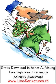 Weihnachten Kommerz Ausverkauf Geldmacherei Kreuz Tannenbaum Ski fahren Dollar Marionette Kapitalismus Hand Schnee Winter Xmas Abzockerei Agnes Live-Karikaturen, Download, kostenlos, Gratisbild, Free image, Clipart, Comic, Cartoon, Illustration, Cartoon, Comic, Karikatur, Clipart, Zeichnung, Bild, Illustration, image, painting, kostenlos, Kunst, Kunsthandwerk, Geschenkidee, Kuenstler, Live Karikaturist, Comiczeichner, Armenian Artist from Yerevan