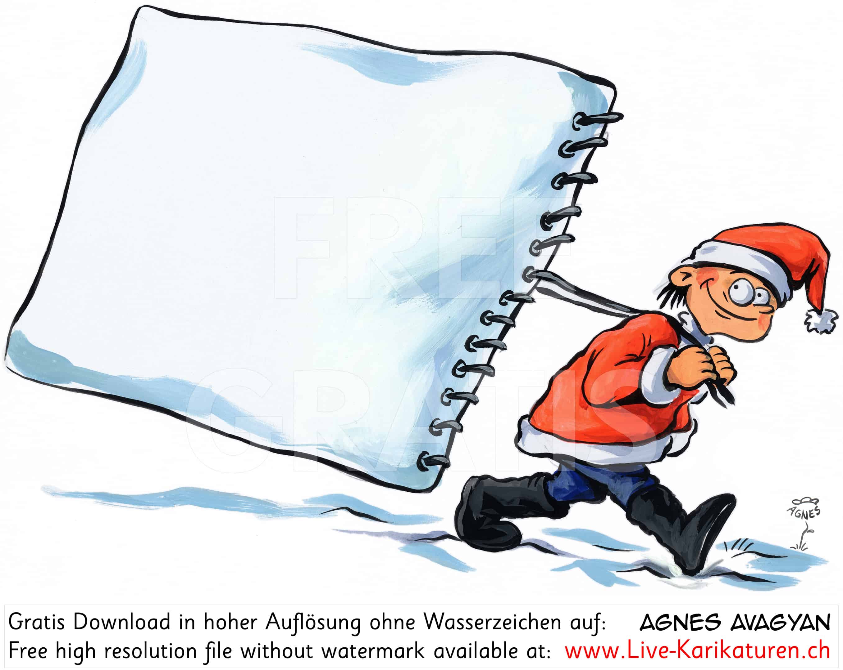 Winter Weihnachtself Schnee Wunschzettel Blatt Notizpapier Weihnachtsliste Geschenkliste Xmas schwarze Stiefel rote Muetze lustig Agnes Live-Karikaturen, Download, kostenlos, Gratisbild, Free image, Clipart, Comic, Cartoon, Illustration, Cartoon, Comic, Karikatur, Clipart, Zeichnung, Bild, Illustration, image, painting, kostenlos, Kunst, Kunsthandwerk, Geschenkidee, Kuenstler, Live Karikaturist, Comiczeichner, Armenian Artist from Yerevan