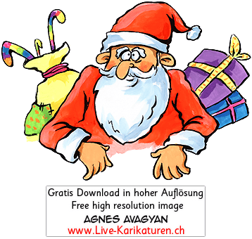 Weihnachtsmann Santa Claus Geschenke Zuckerstange rote Muetze weisser Bart Weihnachten Agnes Live-Karikaturen, Download, kostenlos, Gratisbild, Free image, Clipart, Comic, Cartoon, Illustration, Cartoon, Comic, Karikatur, Clipart, Zeichnung, Bild, Illustration, image, painting, kostenlos, Kunst, Kunsthandwerk, Geschenkidee, Kuenstler, Live Karikaturist, Comiczeichner, Armenian Artist from Yerevan