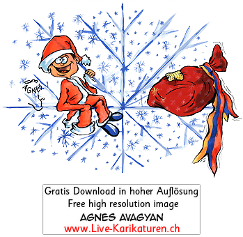 Weihnachten Schneekristall Geschenke Weihnachtself armenische Flagge Armenien blau Kind Xmas lustig roter Mantel lange Aermel Sack Geschenksack Beutel Kinder Maerchen Fantasie Agnes Live-Karikaturen, Download, kostenlos, Gratisbild, Free image, Clipart, Comic, Cartoon, Illustration, Cartoon, Comic, Karikatur, Clipart, Zeichnung, Bild, Illustration, image, painting, kostenlos, Kunst, Kunsthandwerk, Geschenkidee, Kuenstler, Live Karikaturist, Comiczeichner, Armenian Artist from Yerevan