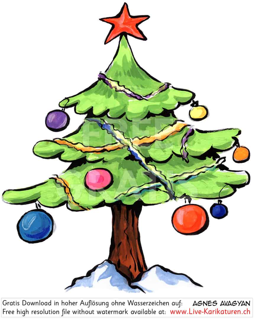 Tannenbaum gruen Weihnachtsbaum Weihnachtsschmuck Christbaumkugeln roter Stern Girlanden Lametta Schnee Agnes Live-Karikaturen, Download, kostenlos, Gratisbild, Free image, Clipart, Comic, Cartoon, Illustration, Cartoon, Comic, Karikatur, Clipart, Zeichnung, Bild, Illustration, image, painting, kostenlos, Kunst, Kunsthandwerk, Geschenkidee, Kuenstler, Live Karikaturist, Comiczeichner, Armenian Artist from Yerevan