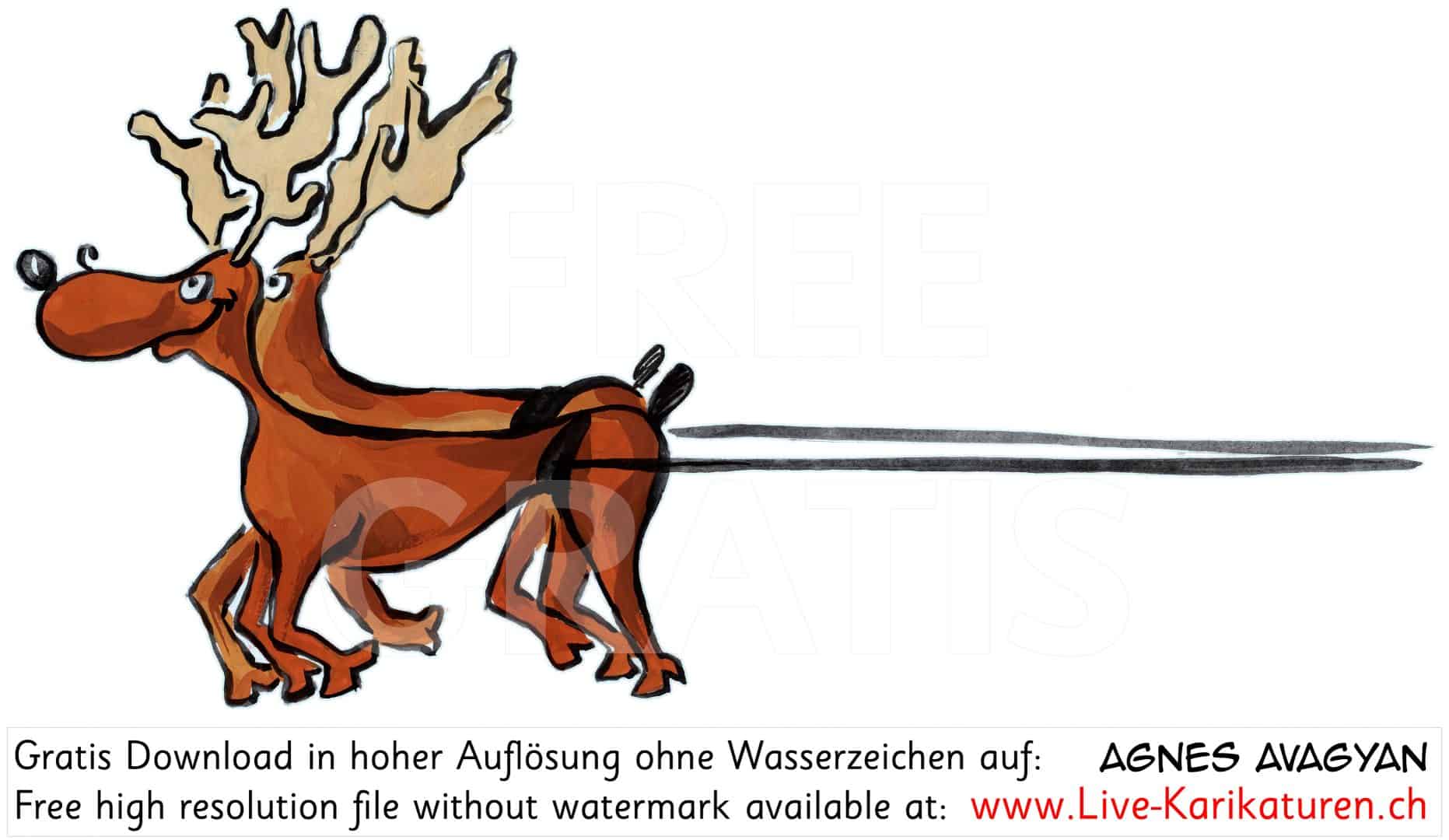 Weihnachtsmann Schlitten links Rentiere - Agnes Live-Karikaturen