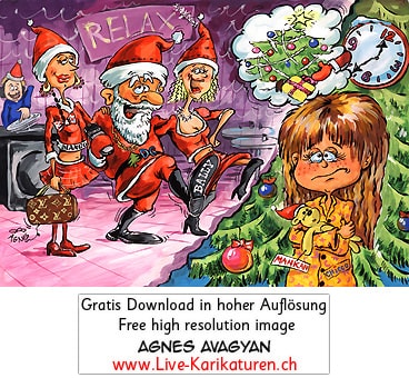 Weihnachtsmann Santa Claus betrunken Kind Illusion Enttäuschung Frauen Party Girls Luxus Kommerz Weihnachten Geschenke Restaurant Relax Maedchen weinen traurig Christbaum Tannenbaum Agnes Live-Karikaturen, Download, kostenlos, Gratisbild, Free image, Clipart, Comic, Cartoon, Illustration, Cartoon, Comic, Karikatur, Clipart, Zeichnung, Bild, Illustration, image, painting, kostenlos, Kunst, Kunsthandwerk, Geschenkidee, Kuenstler, Live Karikaturist, Comiczeichner, Armenian Artist from Yerevan