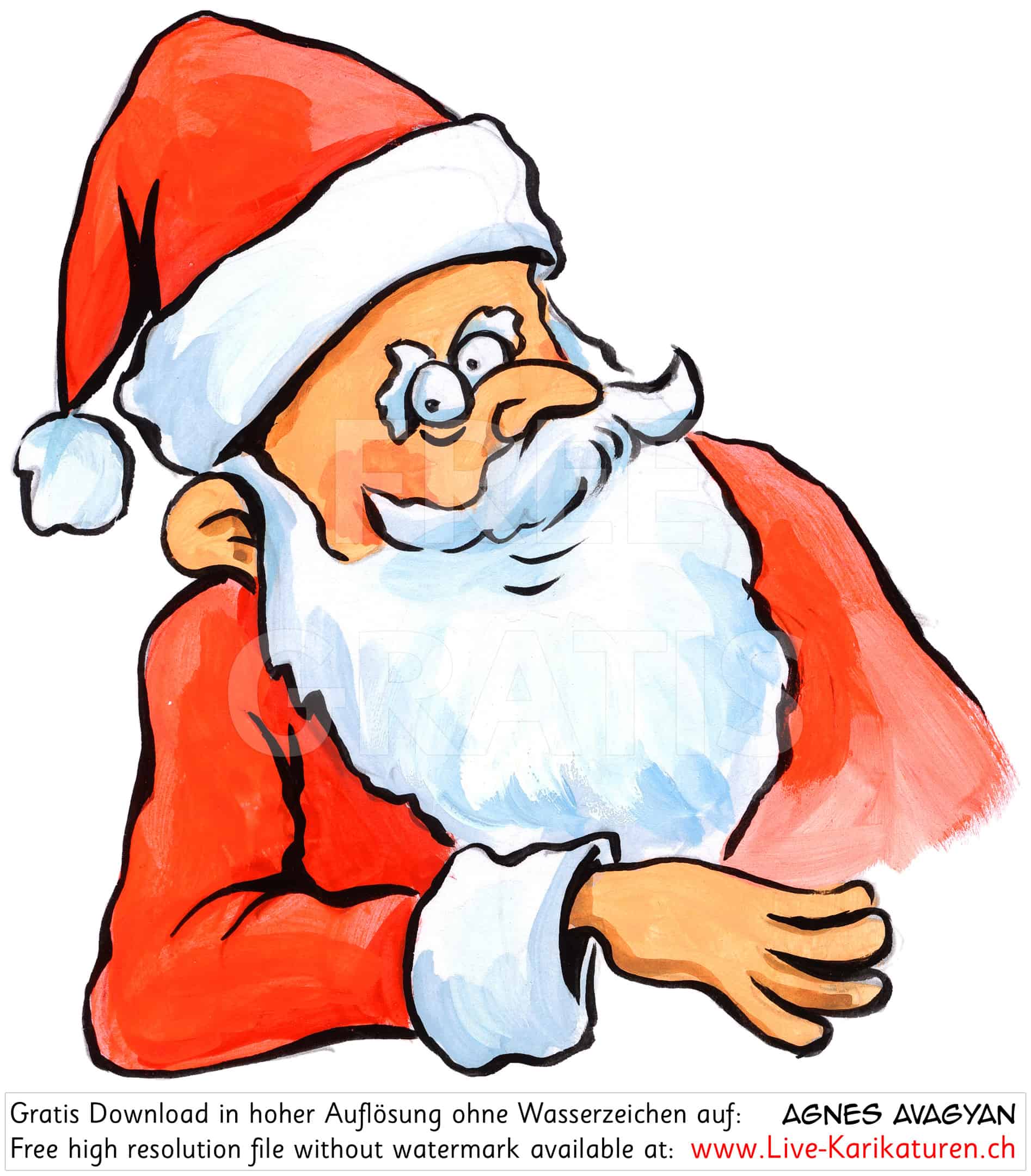 Weihnachtsmann Santa Claus serioes ernst erzaehlen Hand beschwichtigen rote Muetze weisser Bart Weihnachten Xmas Agnes Live-Karikaturen, Download, kostenlos, Gratisbild, Free image, Clipart, Comic, Cartoon, Illustration, Cartoon, Comic, Karikatur, Clipart, Zeichnung, Bild, Illustration, image, painting, kostenlos, Kunst, Kunsthandwerk, Geschenkidee, Kuenstler, Live Karikaturist, Comiczeichner, Armenian Artist from Yerevan