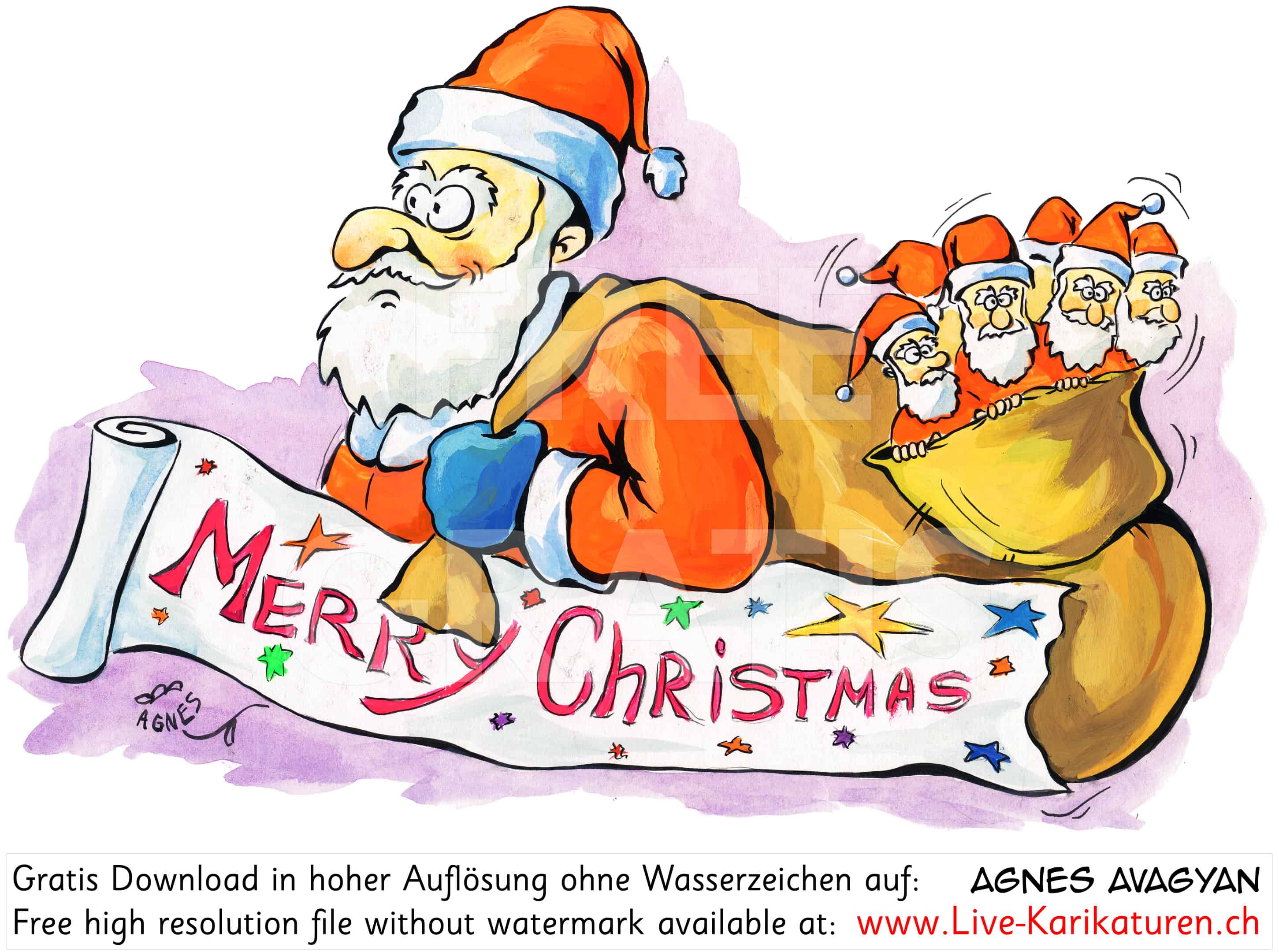 Merry Christmas Xmas Weihnachtsmann Santa Claus Kommerz Kläuse Chläuse Ausverkauf negativ Stress Weihnachtsstress Weihnachten rote Muetze weisser Bart viele Weihnachtsmaenner Agnes Live-Karikaturen, Download, kostenlos, Gratisbild, Free image, Clipart, Comic, Cartoon, Illustration, Cartoon, Comic, Karikatur, Clipart, Zeichnung, Bild, Illustration, image, painting, kostenlos, Kunst, Kunsthandwerk, Geschenkidee, Kuenstler, Live Karikaturist, Comiczeichner, Armenian Artist from Yerevan