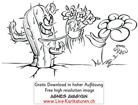 Valentinstag Kaktus Geschenk Betrug falsche Liebe Betrüger Enttäuschung Blume Blumenstrauss Valentin Liebe Love Amour Verliebte verliebt Sehnsucht Romantik romantisch Rendezvous Liebesgeständnis Liebesbrief Agnes Karikaturen gratis free Clipart Comic Cartoon Zeichnung schwarzweiss sw transparent