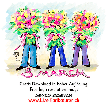 Weltfrauentag internationaler Frauentag internationaler Frauenkampftag 8. Maerz 8. March Feier Feiertag viele Blumen Blumenstrauss drei Maenner Geschenk Agnes Karikaturen gratis free Clipart Comic Cartoon Zeichnung Illustration transparent PNG