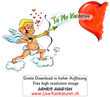 Valentinstag Amor Pfeilbogen Herz Pfeil schiessen Herzchen Wolke Valentin Flügel Liebe Love Amour Verliebte verliebt Sehnsucht Romantik romantisch Rendezvous Liebesgeständnis Liebesbrief Agnes Karikaturen gratis free Clipart Comic Cartoon Zeichnung c transparent