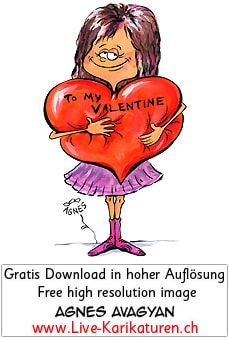 Valentinstag süss herzig cute Girl Mädchen Herz Riesenherz To my Valentine violett Rock Valentin Liebe Love Amour lange Haare Verliebte verliebt Sehnsucht Romantik romantisch Rendezvous Liebesgeständnis Liebesbrief Agnes Karikaturen gratis free Clipart Comic Cartoon Zeichnung c