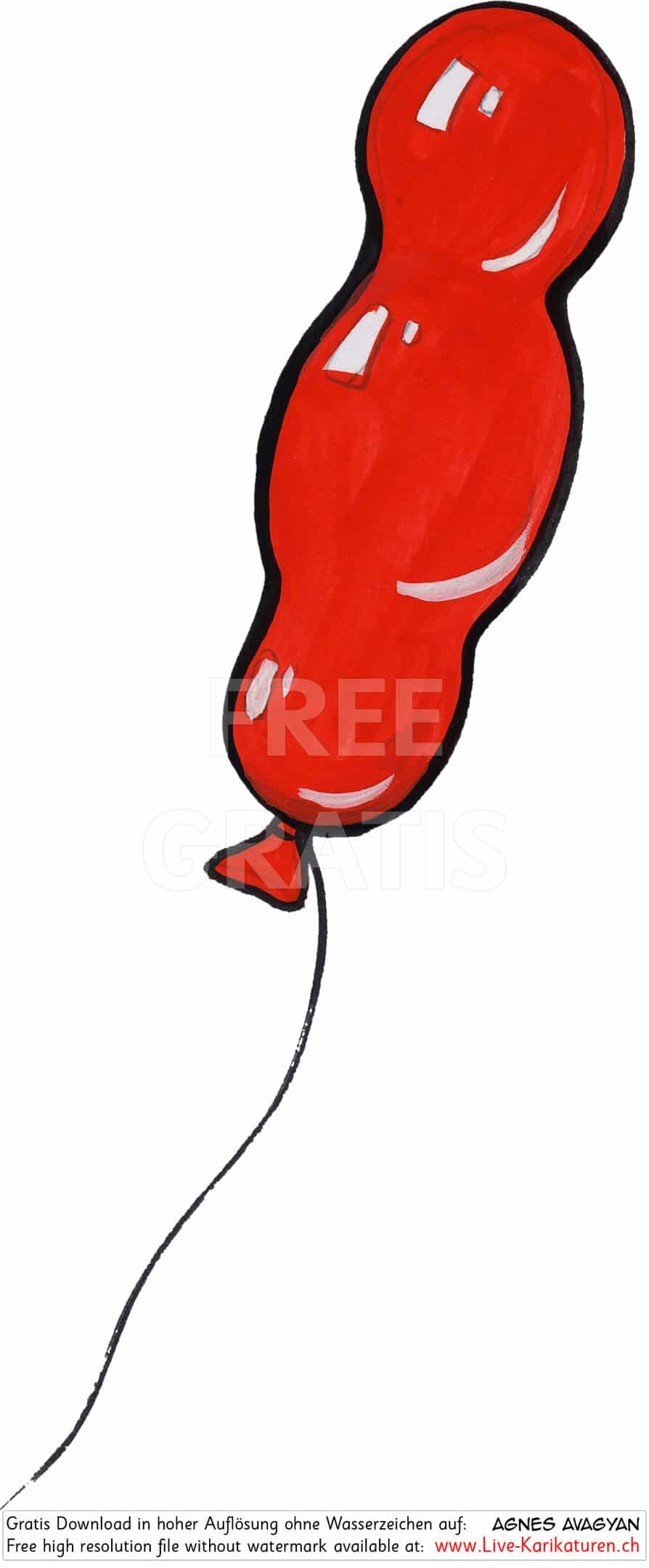 Ballon Luftballon Schnur Helium Kindergeburtstag Geburtstag Party Deko rot farbig Agnes Live-Karikaturen Karikaturistin Cartoon Comic Karikatur Clipart Zeichnung handgezeichnet gemalt Bild Illustration image painting Download kostenlos Gratisbild free image