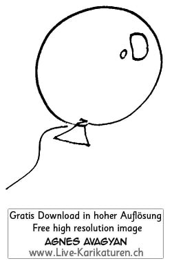 Ballon Luftballon mit Schnur Helium Kindergeburtstag Geburtstag Party Deko schwarzweiss Agnes Live-Karikaturen Karikaturistin Cartoon Comic Karikatur Clipart Zeichnung handgezeichnet gemalt Bild Illustration image painting Download kostenlos Gratisbild free image