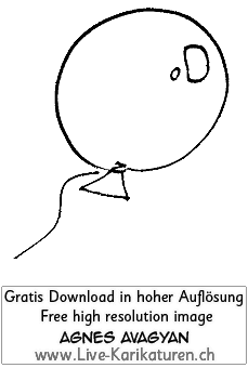 Ballon Luftballon mit Schnur Helium Kindergeburtstag Geburtstag Party Deko schwarzweiss Agnes Live-Karikaturen Karikaturistin Cartoon Comic Karikatur Clipart Zeichnung handgezeichnet gemalt Bild Illustration image painting Download kostenlos Gratisbild free image