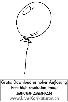 Ballon Luftballon mit Schnur Helium Kindergeburtstag Geburtstag Party Deko schwarzweiss Agnes Live-Karikaturen Karikaturistin Cartoon Comic Karikatur Clipart Zeichnung handgezeichnet gemalt Bild Illustration image painting Download kostenlos Gratisbild free image