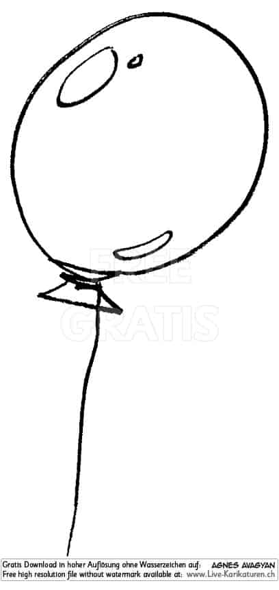 Ballon Luftballon mit Schnur Helium Kindergeburtstag Geburtstag Party Deko schwarzweiss Agnes Live-Karikaturen Karikaturistin Cartoon Comic Karikatur Clipart Zeichnung handgezeichnet gemalt Bild Illustration image painting Download kostenlos Gratisbild free image