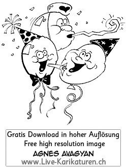 Ballone Gruppe Schwarm Luftballon Schnur Helium Kindergeburtstag Geburtstag Party Deko schwarzweiss Agnes Live-Karikaturen Karikaturistin Cartoon Comic Karikatur Clipart Zeichnung handgezeichnet gemalt Bild Illustration image painting Download kostenlos Gratisbild free image