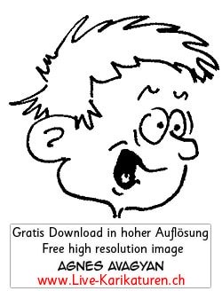 Gesicht Portraet Charakter handgezeichnet Mensch Kopf schwarzweiss Agnes Live-Karikaturen Karikaturistin Cartoon Comic Karikatur Clipart Zeichnung handgezeichnet gemalt Bild Illustration image painting Download kostenlos Gratisbild free image