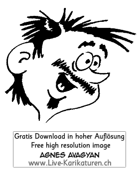 Gesicht Portraet Charakter handgezeichnet Mensch Kopf schwarzweiss Agnes Live-Karikaturen Karikaturistin Cartoon Comic Karikatur Clipart Zeichnung handgezeichnet gemalt Bild Illustration image painting Download kostenlos Gratisbild free image